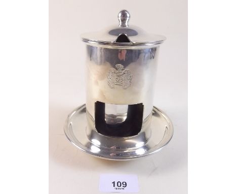 A silver Worcester Sauce bottle holder and a silver plated Mappin and Webb marmalade jar holder