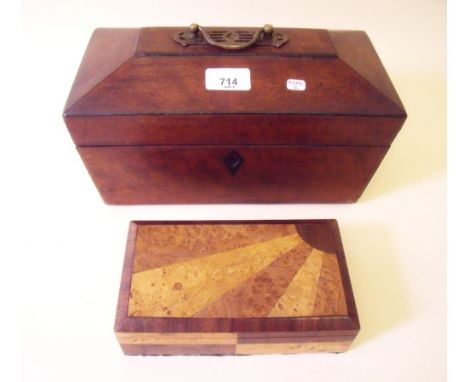 A 19th century tea caddy and a 1930's Art Deco box with sunray motif