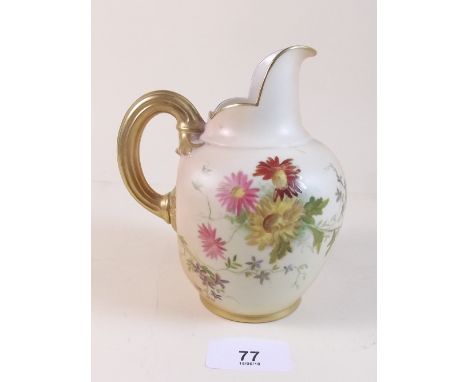 A Royal Worcester ivory blush jug painted flowers 14cm