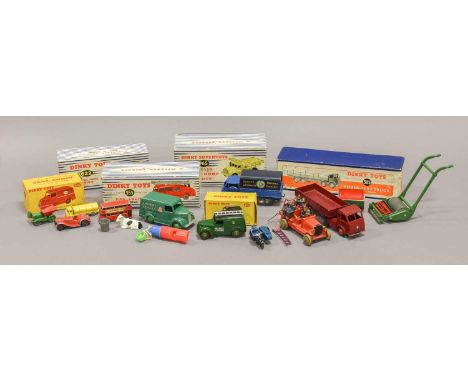 (E box G), Chivers van (E-G) 751 Lawn mower (E-G box G) Hindle Smart Helix (E) and a few empty boxes; French Dinky SNCF wagon