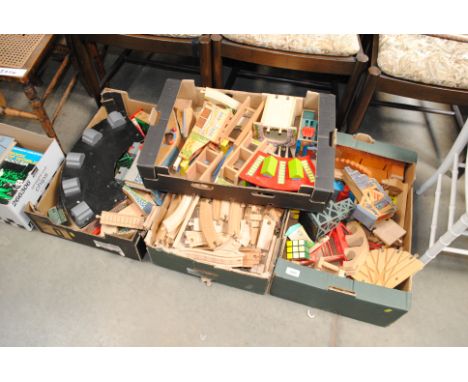 A large quantity of Brio type wooden model railway and accessories together with a model stable etc.