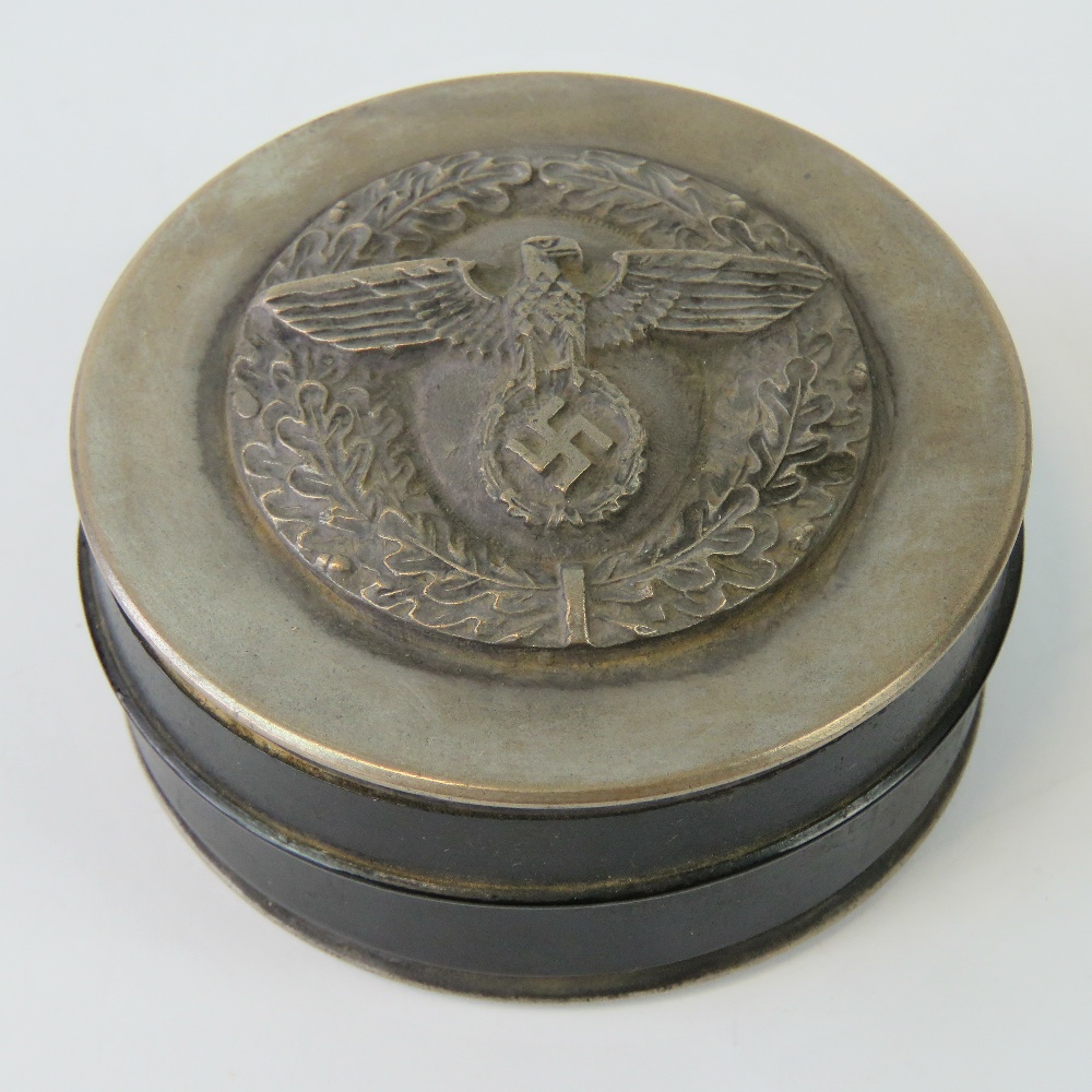 A WWII German snuff box, worn engraving to back 'fur ein freies
