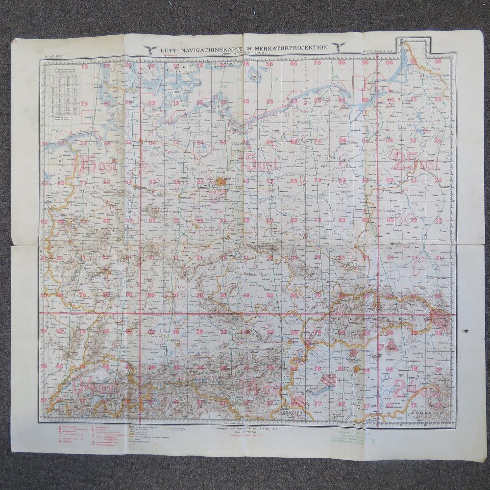 A WWII German Luftwaffe flight navigation map of Germany, dated 1940 ...