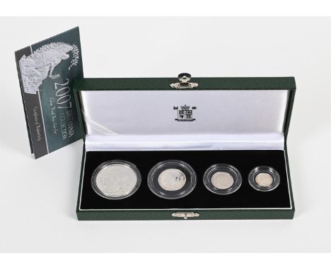 
	
		ELIZABETH, SILVER PROOF BRITANNIA SET 2007
		TWO-POUNDS TO TWENTY-PENCE
		In Royal Mint case of issue with certificate. 