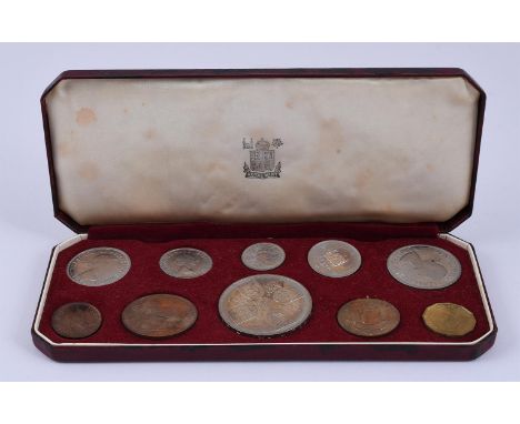 
	
		ELIZABETH II, CORONATION 1953, PROOF SET
		CROWN TO FARTHING
		In Royal Mint case of issue. Extremely fine, light toning