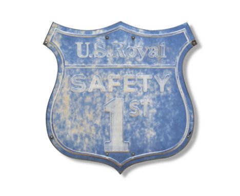 Us Royal - Safety 1st Enamel PlaqueSingle-sided shield-shaped enamel plaque, promotional item for the American tyre company U