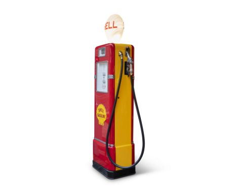 Shell Gasoline Fuel Pump - Circa 1945Bowser model 575 metered fuel pump for Shell Gasoline. Restored red and yellow fuel pump