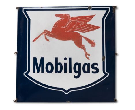 Enamelled Mobil Gas Pegasus PlaqueSquare enamelled promotional plaque for the Mobil Gas oil company. Blue background, white s