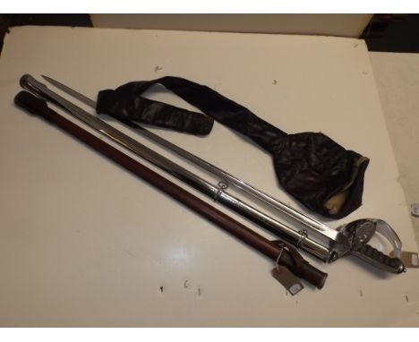 A George V chrome plated dress sword by "Wilkinsons" with chrome scabbard, leatherette wet weather case and a dis-similiar sc