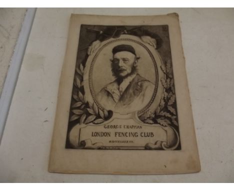 FENCING. original etching by Ed. Lankere? 1883 showing George Chapman, London Fencing Club 1883 mounted on board.
