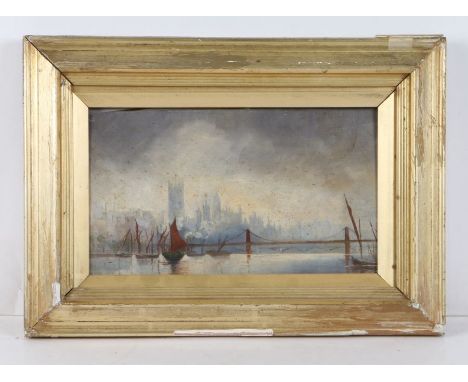 English School (19th/20th Century) Thames Scene oil on panel 13 x 23cm (5" x 9")