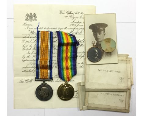 WW1 British War Medal and Victory medal to 2nd Lieut. H Rosindale. Complete with original ribbons together with original boxe