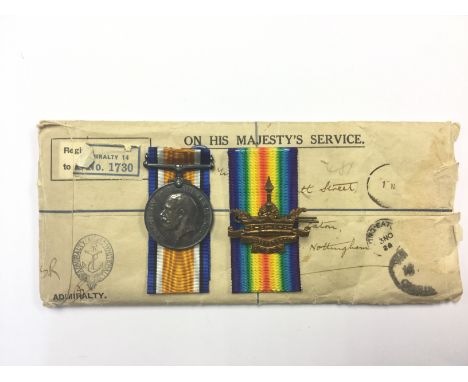 WW1 British War Medal to R/5775 A Towle, AB RNVR. Complete with ribbon. Served with the Drake Battl of the Royal Naval Divisi
