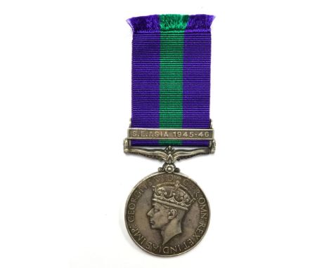 GRVI General Service Medal with SE Asia 1946-46 Clasp to 10443 Sep. Mangtu, M.G. Bn, Dogra R. Complete with ribbon.