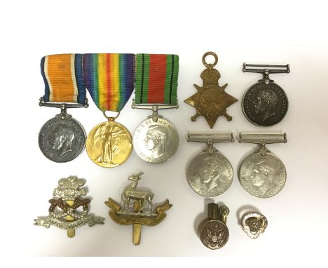 WW1 British War Medal, Victory Medal and WW2 Defence Medal to 101237 Pte F Lees, Notts &amp; Derby Regt. Mounted on a bar wit