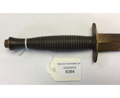 British Third Pattern Fairbairn-Sykes fighting knife. Wartime Mold number to grip "3". Thin crossguard. Nicotine stained over