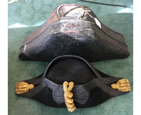 WW2 Royal Navy Officers Bicorn hat. Kings Crown buttons. Size 7 1/4. Maker marked "Gieves Ltd, 21 Old Bond Street, London and