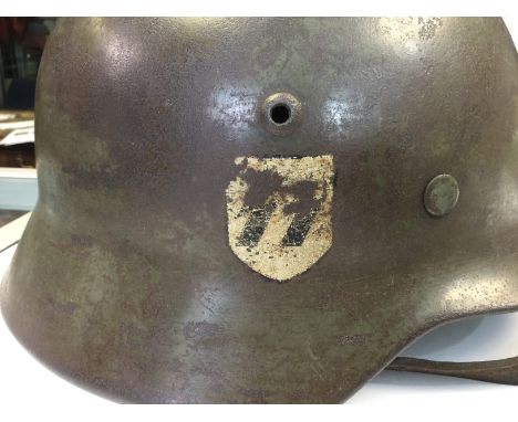 WW2 Third Reich Waffen SS Single Decal M35 Stahlhelm steel helmet. Single runic decal and evidence where the National colours