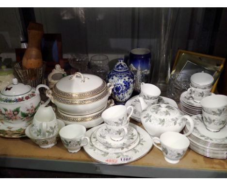 Shelf of mixed ceramics including Royal Worcester. Not available for in-house P&amp;P 