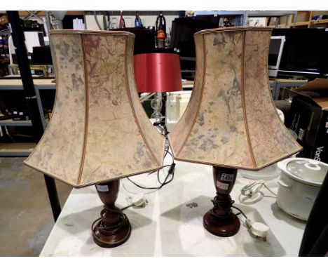 Pair of wooden lamps. All electrical items in this lot have been PAT tested for safety and have passed. This does not confirm
