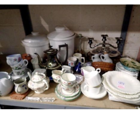 Shelf of mixed ceramics including Royal Worcester. Not available for in-house P&amp;P 