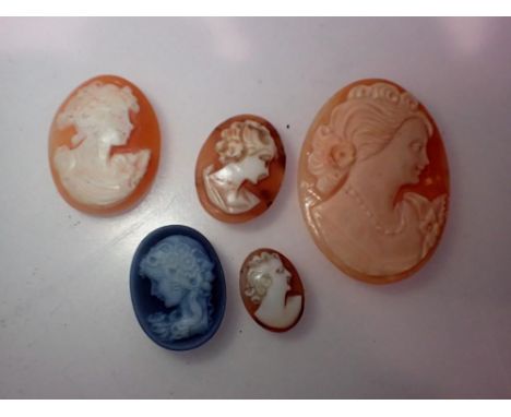 Five mixed cameos removed from jewellery. UK P&amp;P Group 1 (£16+VAT for the first lot and £2+VAT for subsequent lots) 
