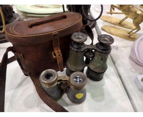 Pair of vintage binoculars in military case and a pair of opera glasses. UK P&amp;P Group 2 (£20+VAT for the first lot and £4