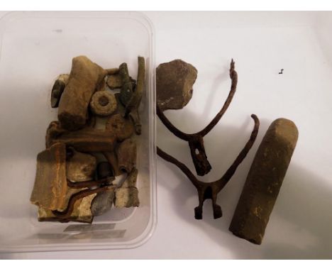 Mixed ancient pottery shards and a post medieval Rowel spur. UK P&amp;P Group 1 (£16+VAT for the first lot and £2+VAT for sub