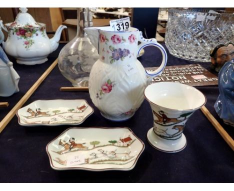 Coalport mask head jug and a hunting scene set of three. UK P&amp;P Group 2 (£20+VAT for the first lot and £4+VAT for subsequ