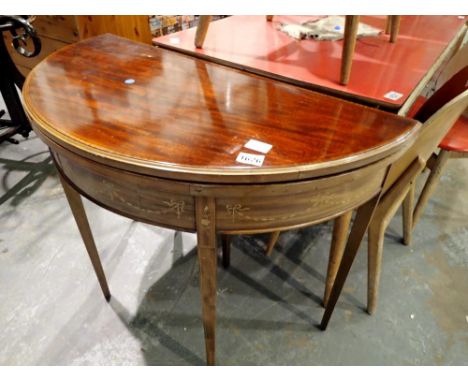 Inlaid walnut demi-lune fold over card table. Not available for in-house P&amp;P 