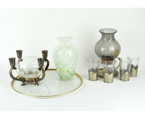 A collection of Victorian and later glassware and ceramics, the items consist of a Victorian silver plated candlestick conver