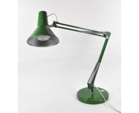 A mid-century Danish green painted anglepoise style lamp by HCF, approximately 81cm when fully extended Condition Report: Ove