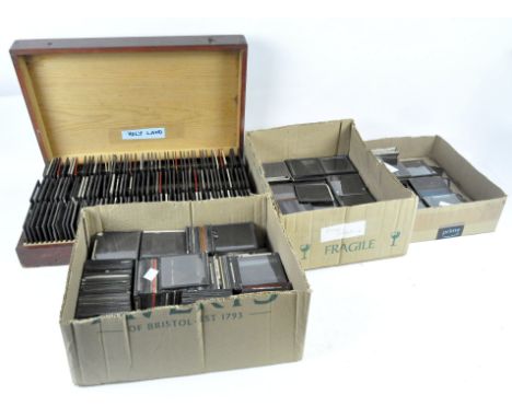 Large collection of vintage magic lantern slides, to include the Holy Land and America, a quantity contained within a wooden 