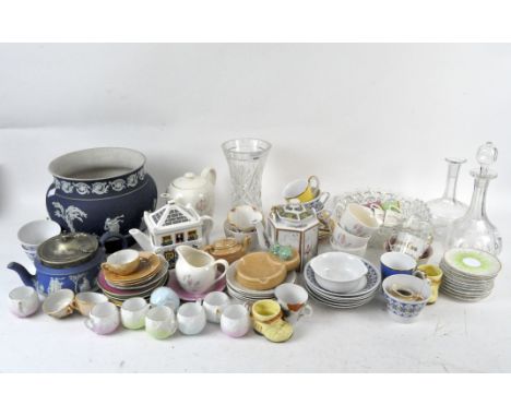 A large collection of glass and ceramics, including a Wedgwood Jasperware bowl and teapot, a J &amp; G Meakin part tea servic