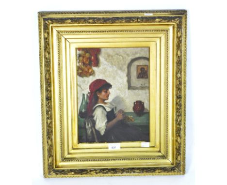 A 19th century Italian School oil on board, depicting a portrait of a girl, signed and dated 'Capri 79', 31cm x 23cm, framed