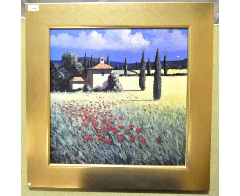 A David Short (1940) coloured print 'Summers Brilliance', depicting a field of poppies, framed, 49 x 49cm.