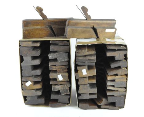 A group of 39 wooden moulding planes, multiple tools are stamped 'Clegg', 'Jorow', 'Greenslade' and more