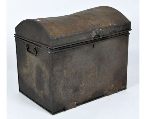 A domed metal trunk, possibly copper, with carry handles to either side, width 48cm