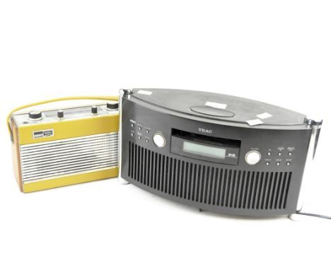 Two vintage radios comprising a TEAC no. 5400605-09 and a Roberts RIC2 in yellow leather