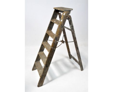 A patented Simplex ladder, the pine five-height ladder with metal mounts, including 'A Self Acting Stop Pat. No.6958', height