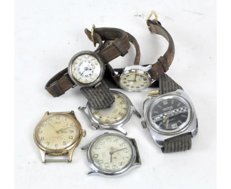 A collection of vintage wrist watches, to include a ladies Medana with a white enamel dial with gilt detailing, a Timex 'Indi