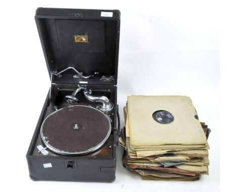 A 20th century HMV record player in original case, together with a collection of assorted vinyl