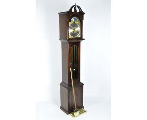 A 20th century small longcase clock by Richard Broad of Cornwall, the silvered dial with Roman numerals denoting hours under 