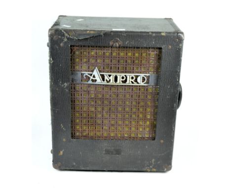 A mid century Ampro magnavox speaker, label to the side reading 'Ampro speaker U series', 49cm x 41cm x 25cm