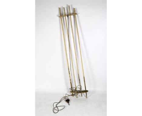 A vintage four stretcher wood pulley clothes airer painted in cream, length circa 183cm