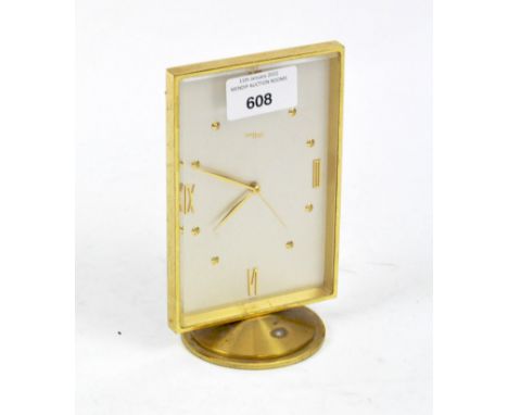 A 20th century gilt desk clock, the cream dial inscribed 'IM HOF, Swiss', height 15cm