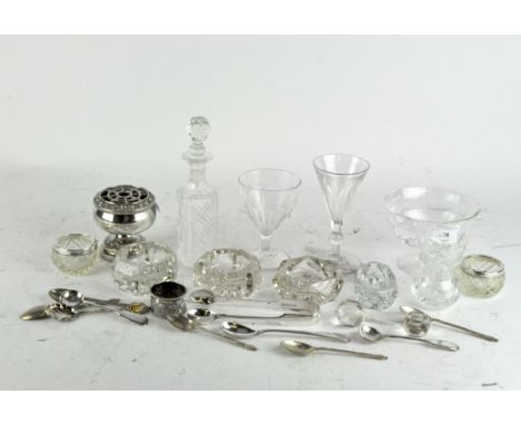 A collection of vintage and contemporary glassware and silver plate, to include salt dishes, glasses, teaspoons, and more