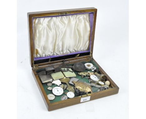 Assorted collectables, to include pocket and wristwatch movements and dials, small cigarette case and more