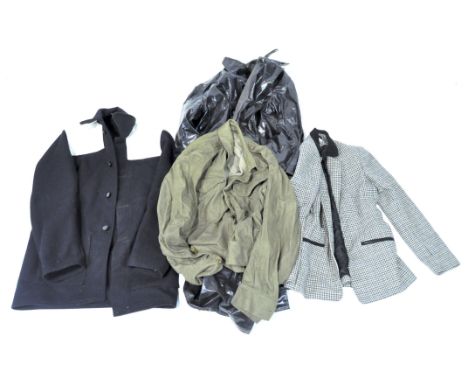 Four items of vintage clothing, including a black felt overcoat, a Toast blazer, a waterproof coat and a military style jacke