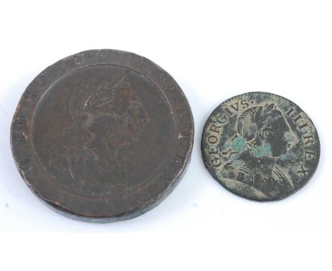 Great Britain, 1797 cartwheel twopenny, George III draped laureate bust, rev; Seated Britannia with trident, 11 laurel leaves